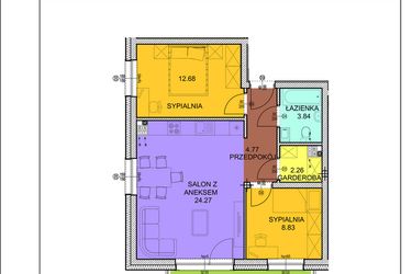 Rzut - Mieszkanie na sprzedaż 3 pokoje o powierzchni 56,65 m² - numer A9 w Osiedle Zuchów
