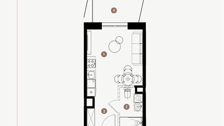 Rzut - Mieszkanie na sprzedaż 1 pokój o powierzchni 25,7 m² - numer 6.29 w WIMA APARTMENTS