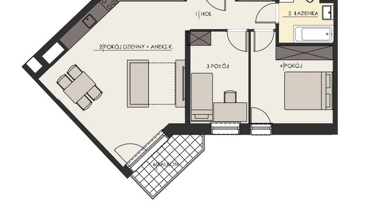 Rzut - Mieszkanie na sprzedaż 3 pokoje o powierzchni 65,05 m² - numer 74 w Osiedle Platinum III