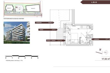Rzut - Mieszkanie na sprzedaż 1 pokój o powierzchni 17,52 m² - numer L.B.0.6 w Royal Studios Smart Apartments etap 2