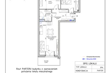 Rzut - Mieszkanie na sprzedaż 3 pokoje o powierzchni 60,48 m² - numer 29 w Harmonia bud. M3