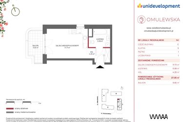 Rzut - Mieszkanie na sprzedaż 1 pokój o powierzchni 27,05 m² - numer C/141 w Omulewska