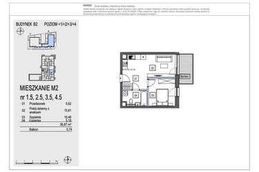 Rzut - Mieszkanie na sprzedaż 2 pokoje o powierzchni 36,87 m² - numer B2.1.5 w Chryzantemovo