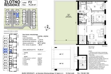 Rzut - Mieszkanie na sprzedaż 3 pokoje o powierzchni 75,2 m² - numer F2 w Złotno Residence