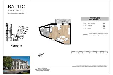 Rzut - Mieszkanie na sprzedaż 1 pokój o powierzchni 31,56 m² - numer 3.11 w Baltic Luxury 2