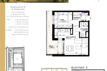 Rzut - Mieszkanie na sprzedaż 2 pokoje o powierzchni 46,26 m² - numer E.3.1 w Panorama Bańgów Etap II
