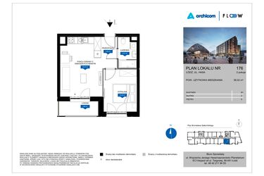 Rzut - Mieszkanie na sprzedaż 2 pokoje o powierzchni 38,02 m² - numer 176 w Flow
