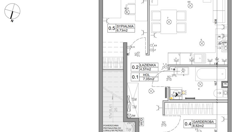 Rzut - Mieszkanie na sprzedaż 3 pokoje o powierzchni 48,03 m² - numer 87 w Manufaktura Marki 2 etap IV