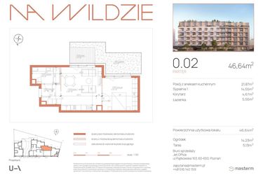 Rzut - Mieszkanie na sprzedaż 2 pokoje o powierzchni 46,64 m² - numer 0.02 w Na Wildzie