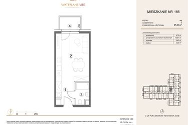 Rzut - Mieszkanie na sprzedaż 1 pokój o powierzchni 27,83 m² - numer 166 w Waterlane Vibe