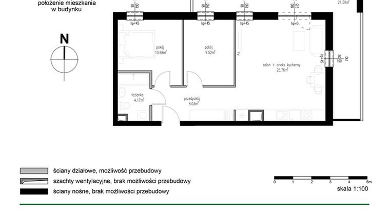 Rzut - Mieszkanie na sprzedaż 3 pokoje o powierzchni 58,16 m² - numer M25 w Wędrowna