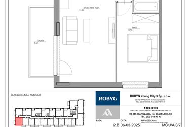 Rzut - Mieszkanie na sprzedaż 2 pokoje o powierzchni 44,63 m² - numer MC/J/A/3/7 w Modern City etap J