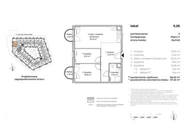 Rzut - Mieszkanie na sprzedaż 3 pokoje o powierzchni 56,4 m² - numer 5.26 w OVAL SKY