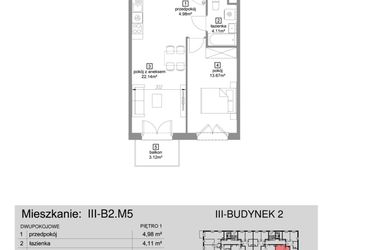 Rzut - Mieszkanie na sprzedaż 2 pokoje o powierzchni 44,83 m² - numer III-B2.M5 w Strefa Cegielnia 3