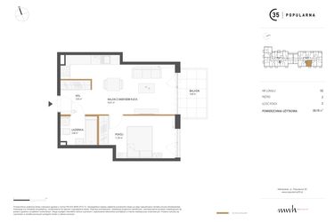 Rzut - Mieszkanie na sprzedaż 2 pokoje o powierzchni 39,19 m² - numer M.55 w Popularna 35