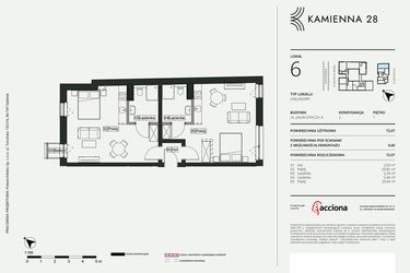 Rzut - Mieszkanie na sprzedaż 1 pokój o powierzchni 72,07 m² - numer 4.6 w Kamienna 28 - apartamenty inwestycyjne