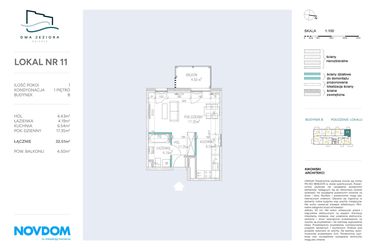 Rzut - Mieszkanie na sprzedaż 1 pokój o powierzchni 32,51 m² - numer B.11 w Dwa Jeziora