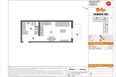 Rzut - Mieszkanie na sprzedaż 1 pokój o powierzchni 30,17 m² - numer B.64 w Hubska 100