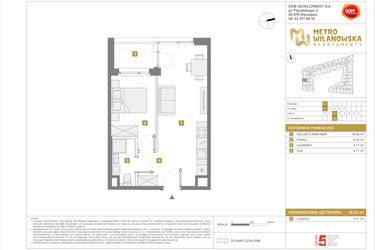 Rzut - Mieszkanie na sprzedaż 2 pokoje o powierzchni 35,83 m² - numer 22 w Apartamenty Metro Wilanowska