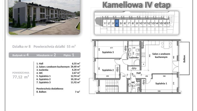 Rzut - Mieszkanie na sprzedaż 4 pokoje o powierzchni 77,12 m² - numer B04A02 w Apartamenty Kameliowa IV