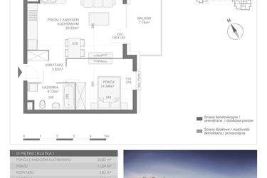 Rzut - Mieszkanie na sprzedaż 2 pokoje o powierzchni 39,82 m² - numer M17 w Apartamenty Przystań bud. F