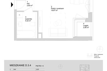 Rzut - Mieszkanie na sprzedaż 1 pokój o powierzchni 27,78 m² - numer D.3.4 w ATAL Parkowa
