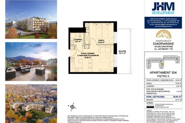 Rzut - Mieszkanie na sprzedaż 2 pokoje o powierzchni 35,92 m² - numer 304 w Apartamenty Zakopiańskie