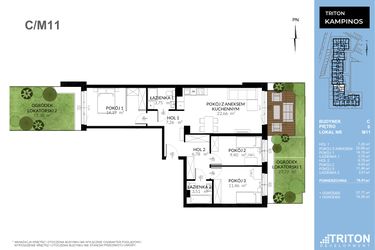 Rzut - Mieszkanie na sprzedaż 4 pokoje o powierzchni 79,01 m² - numer C_M11 w Triton Kampinos Klatka B i C