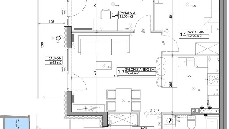 Rzut - Mieszkanie na sprzedaż 3 pokoje o powierzchni 61,85 m² - numer 33B w Osiedle Młodych etap IV