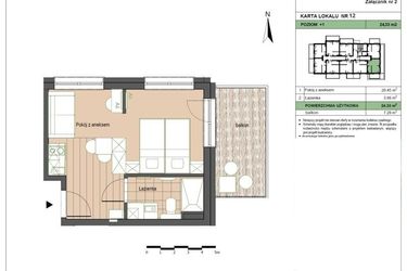 Rzut - Mieszkanie na sprzedaż 2 pokoje o powierzchni 24,33 m² - numer M12 w Stegna Forest 2