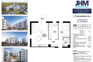 Rzut - Mieszkanie na sprzedaż 3 pokoje o powierzchni 61,6 m² - numer A.1.19 w Skandinavia