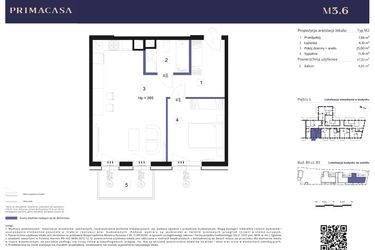 Rzut - Mieszkanie na sprzedaż 2 pokoje o powierzchni 47,92 m² - numer B3 – M3.6 w Primacasa