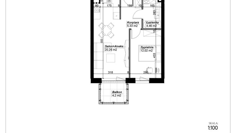Rzut - Mieszkanie na sprzedaż 2 pokoje o powierzchni 42,07 m² - numer D.15 w Narcyzowe Wzgórza II