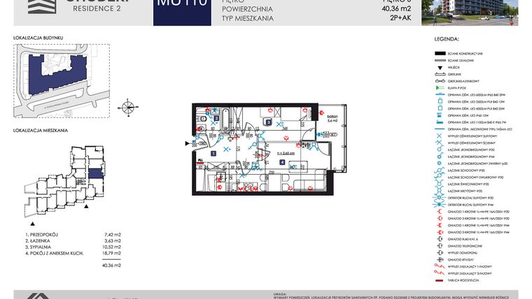 Rzut - Mieszkanie na sprzedaż 2 pokoje o powierzchni 40,36 m² - numer MU110 w Chodźki Residence 2 - apartamenty inwestycyjne