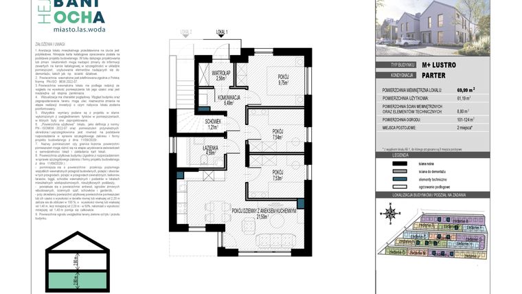 Rzut - Dom na sprzedaż 4 pokoje o powierzchni 69,99 m² - numer A7.1 w HEJ! Baniocha