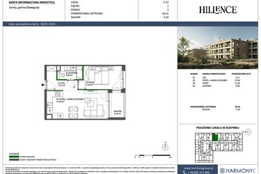 Rzut - Mieszkanie na sprzedaż 2 pokoje o powierzchni 43,41 m² - numer C-21 w Hillence etap 3