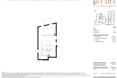 Rzut - Mieszkanie na sprzedaż 1 pokój o powierzchni 72,25 m² - numer 2.03 w Stara Farbiarnia