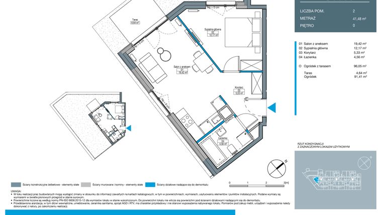 Rzut - Mieszkanie na sprzedaż 2 pokoje o powierzchni 41,48 m² - numer DC0005 w Talarowa Park II
