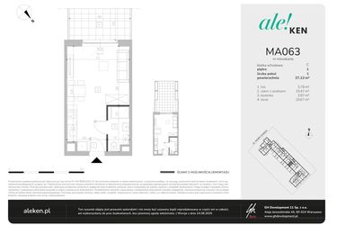 Rzut - Mieszkanie na sprzedaż 1 pokój o powierzchni 27,12 m² - numer MA063 w Ale!Ken