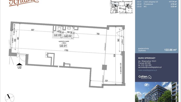 Rzut - Lokal użytkowy na sprzedaż 1 pokój o powierzchni 122,86 m² - numer F/U2 w Goplana budynek F