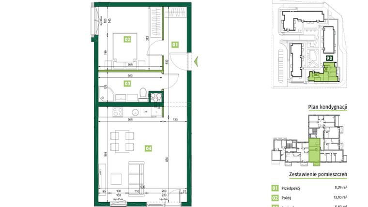 Rzut - Mieszkanie na sprzedaż 2 pokoje o powierzchni 53,68 m² - numer 9B.20 w Zielona Przystań etap III