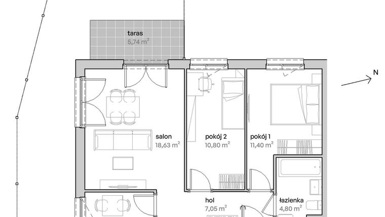 Rzut - Mieszkanie na sprzedaż 3 pokoje o powierzchni 62,94 m² - numer A.00.001 w Unii Lubelskiej Vita