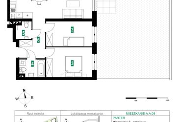 Rzut - Mieszkanie na sprzedaż 3 pokoje o powierzchni 64,1 m² - numer A.A.08 w Park Śliwowa