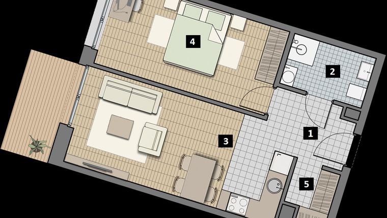 Rzut - Mieszkanie na sprzedaż 2 pokoje o powierzchni 45,5 m² - numer 3.7B w City Łobzów