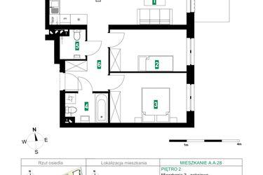 Rzut - Mieszkanie na sprzedaż 3 pokoje o powierzchni 64,1 m² - numer A.A.28 w Park Śliwowa