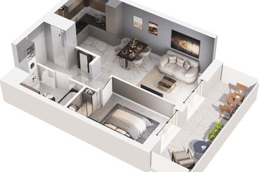 Rzut - Mieszkanie na sprzedaż 2 pokoje o powierzchni 44,91 m² - numer D.07.08 w Mieszkaj w mieście - Na Tysiącleciu budynek D