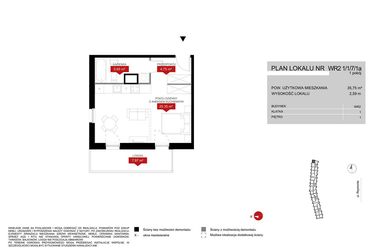 Rzut - Mieszkanie na sprzedaż 1 pokój o powierzchni 35,75 m² - numer WR2 1/1/7/1a w Przystań Reymonta