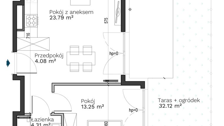 Rzut - Mieszkanie na sprzedaż 2 pokoje o powierzchni 45,43 m² - numer C-1 w Destino