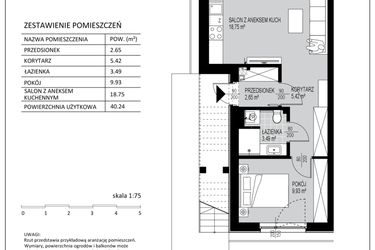 Rzut - Mieszkanie na sprzedaż 2 pokoje o powierzchni 40,24 m² - numer D1 w Kowalove etap 2