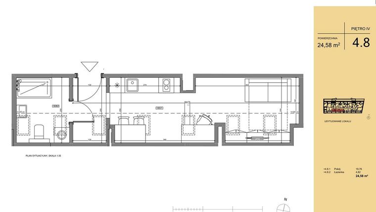 Rzut - Mieszkanie na sprzedaż 1 pokój o powierzchni 24,1 m² - numer 4.8 w Rezydencja San Petrus